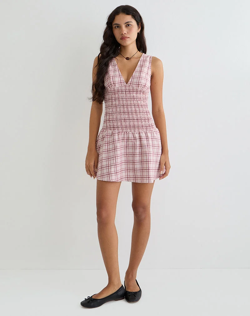 Hevoria Minikleid in Basic Schottenkaro Rosa