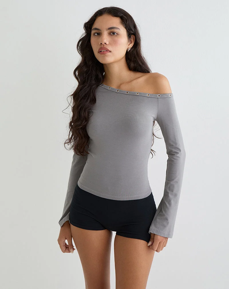 Noraba One-Shoulder-Top in Grau mit Ösen