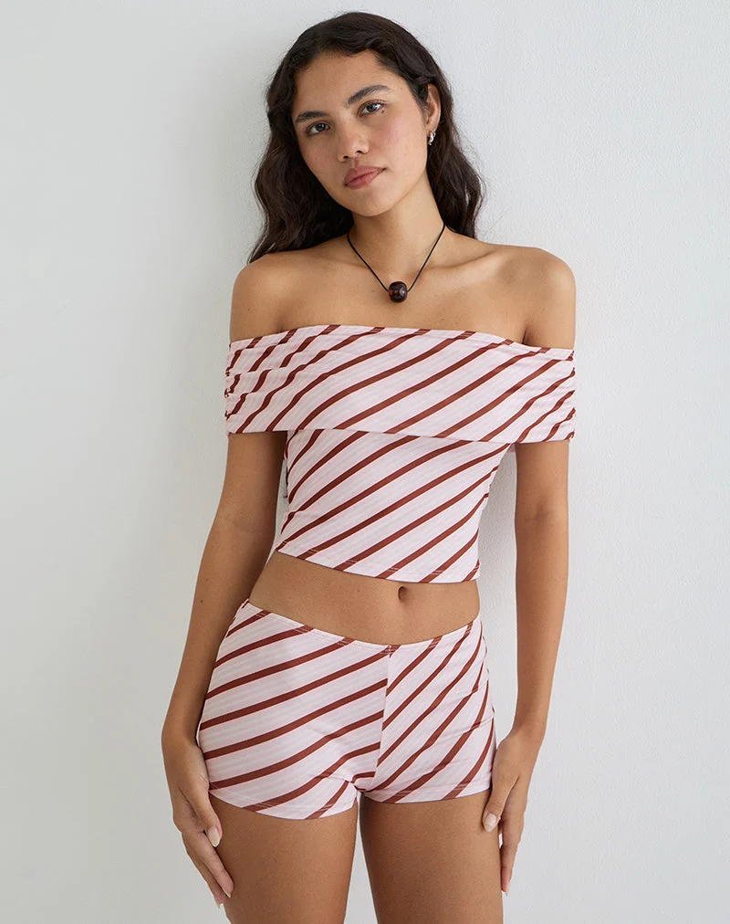 Sarla One Shoulder Top in Diagonalstreifen Rosa