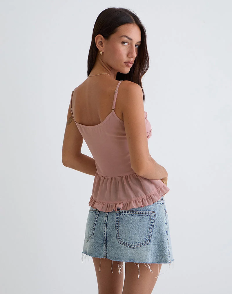 Raeya Tie Front Cami Top aus Chiffon Rosa