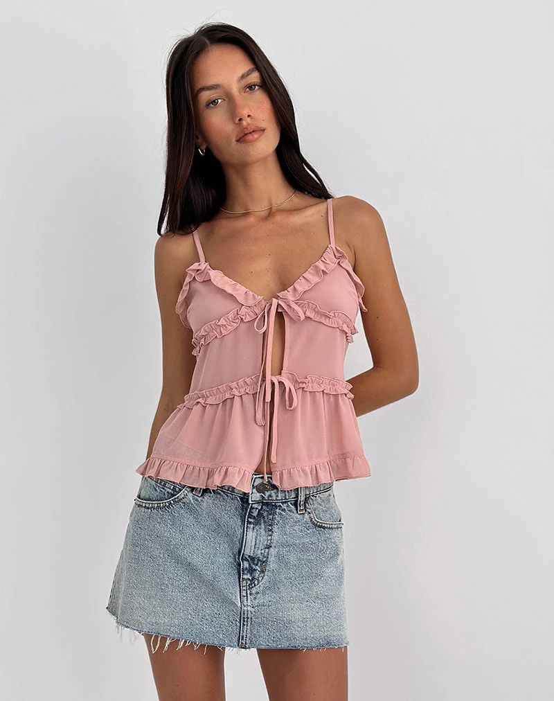 Raeya Tie Front Cami Top aus Chiffon Rosa