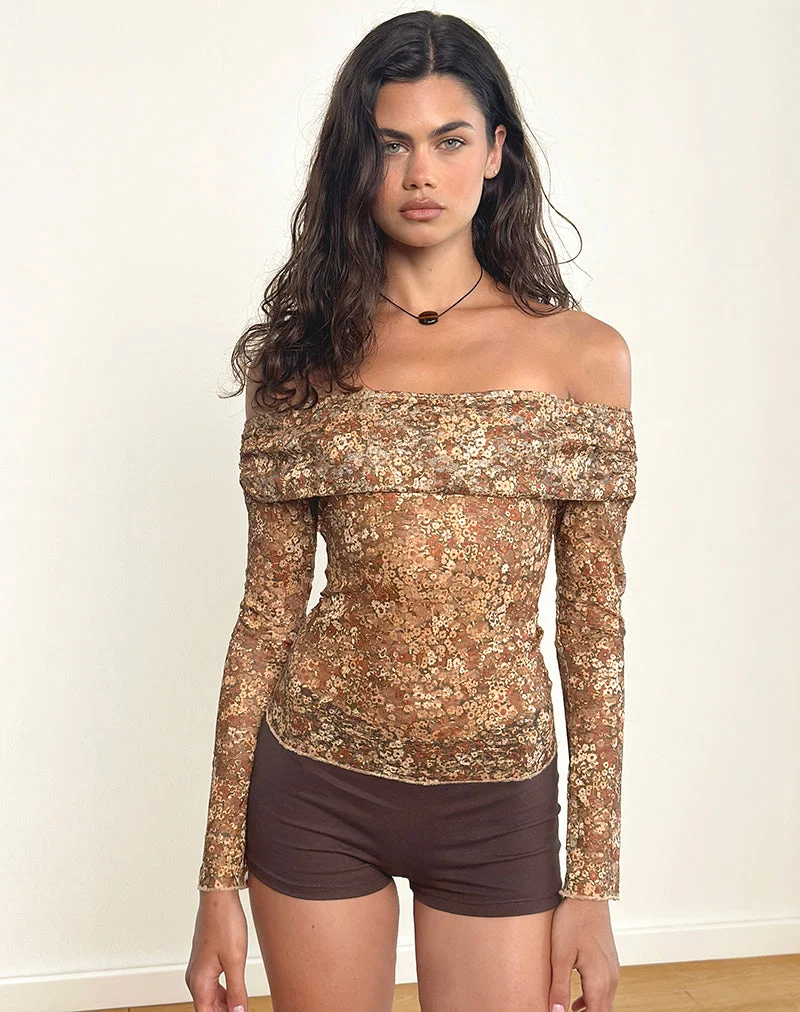 Nanila Top in Cluster Floral Braun