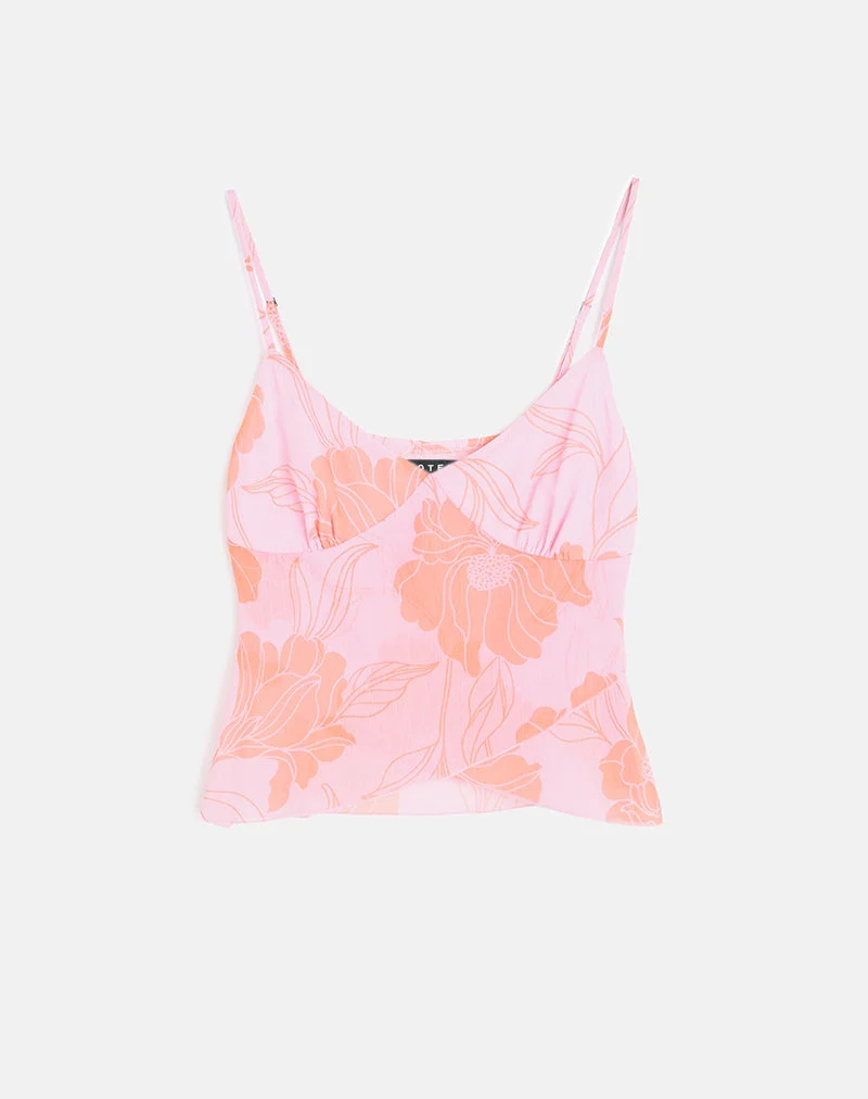 Sorira Flare Top in Rosa und Orange mit Blumenmuster