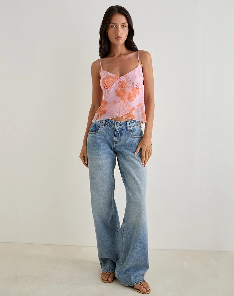 Sorira Flare Top in Rosa und Orange mit Blumenmuster
