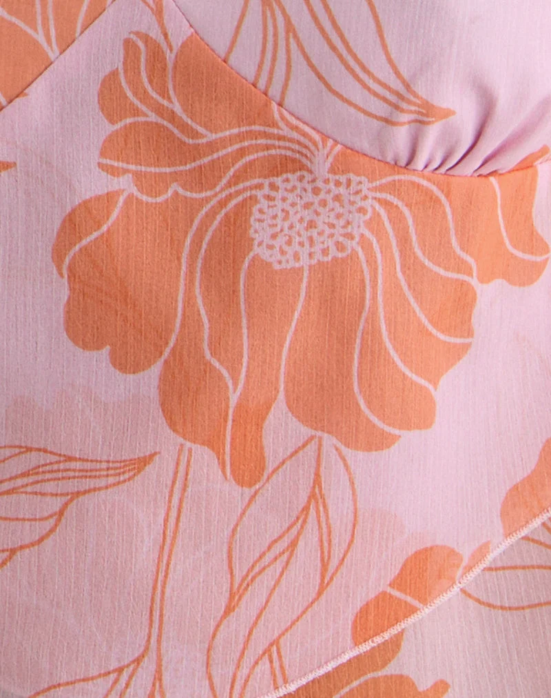 Sorira Flare Top in Rosa und Orange mit Blumenmuster