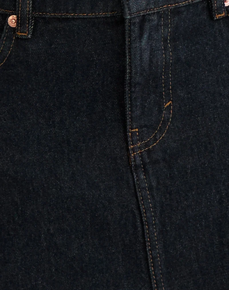 Minirock aus Denim mit Abnähern und unversäubertem Saum in Indigo