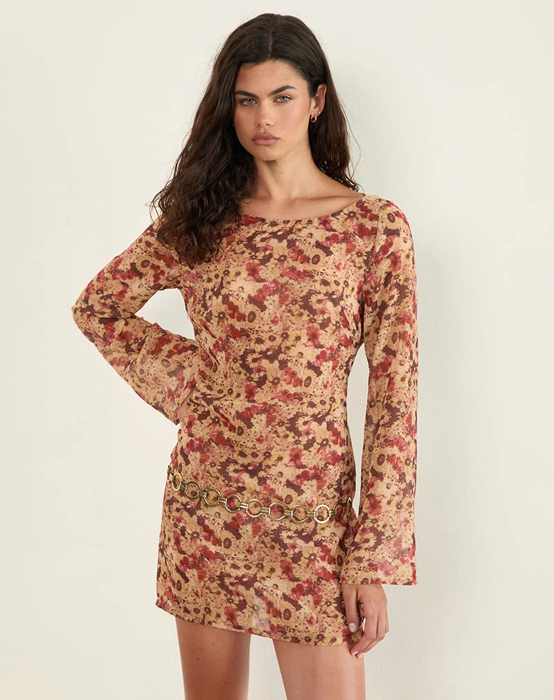 Jovia Minikleid aus Chiffon mit rostfarbener Blume