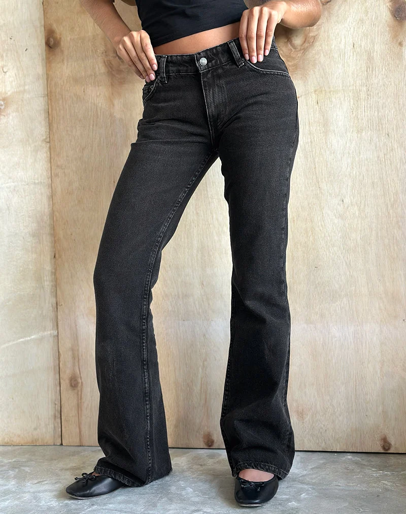 Starre Low Rise Flare Jeans aus gewaschenem Schwarz Grau