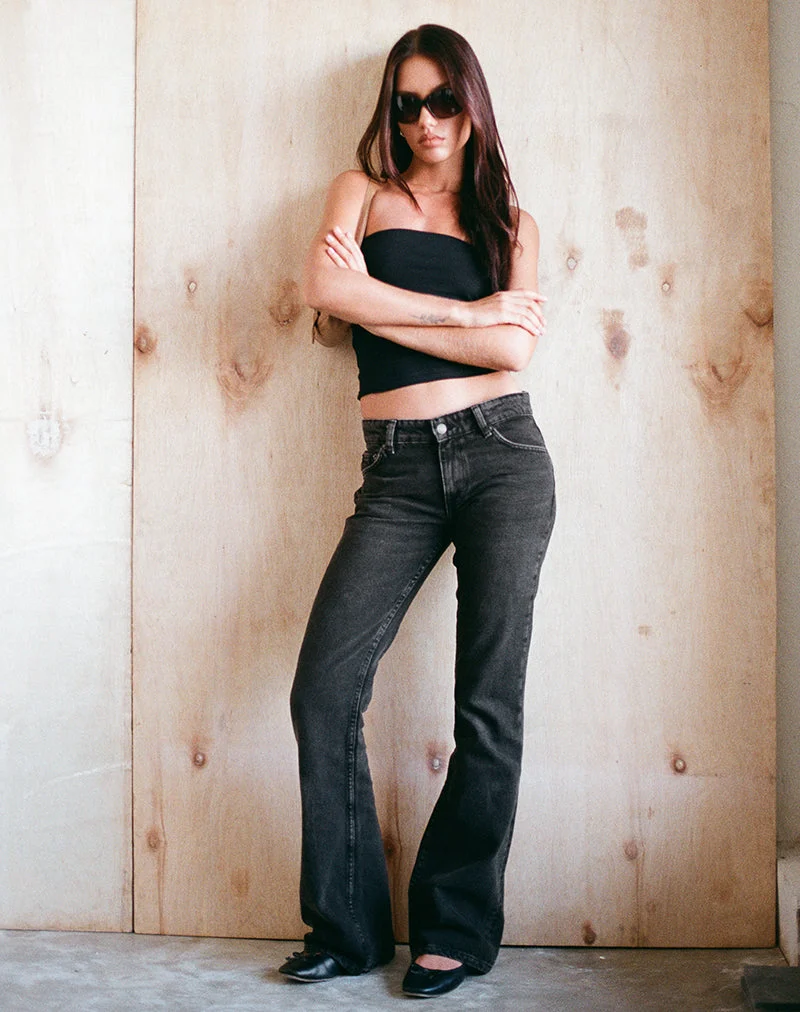 Starre Low Rise Flare Jeans aus gewaschenem Schwarz Grau