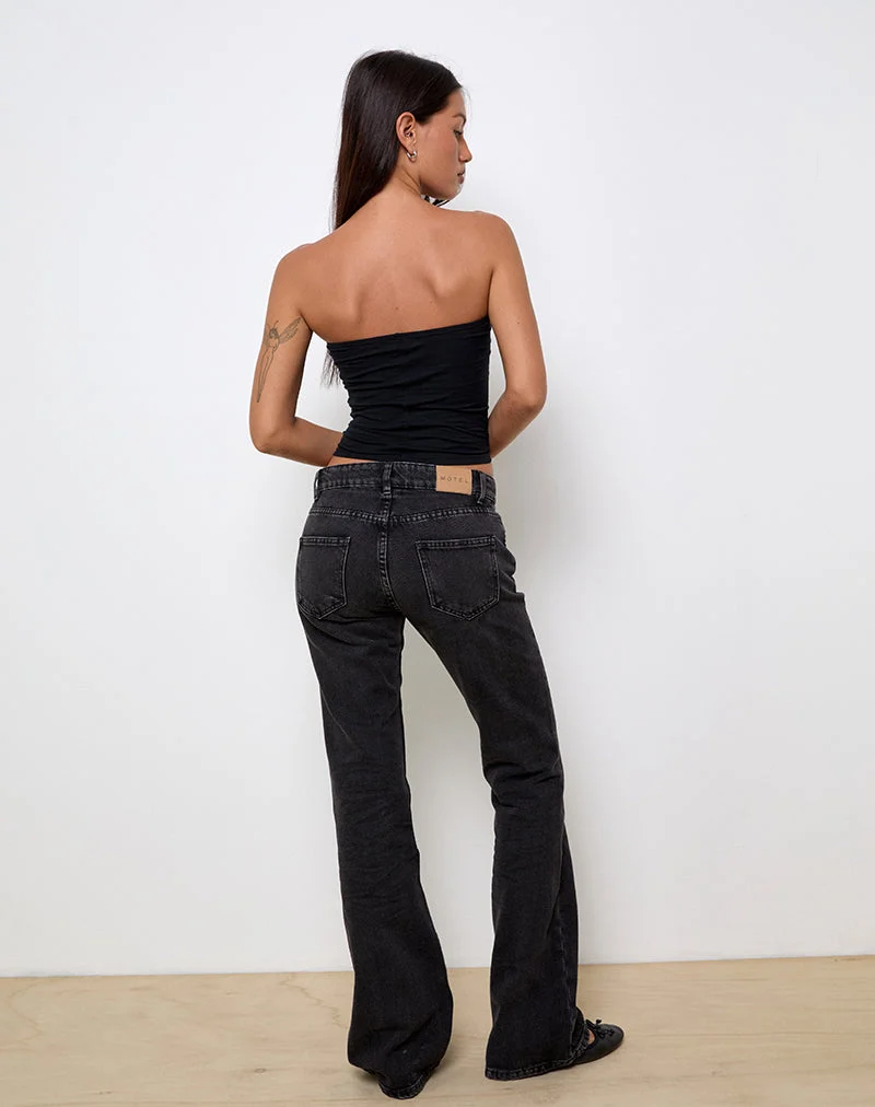 Starre Low Rise Flare Jeans aus gewaschenem Schwarz Grau