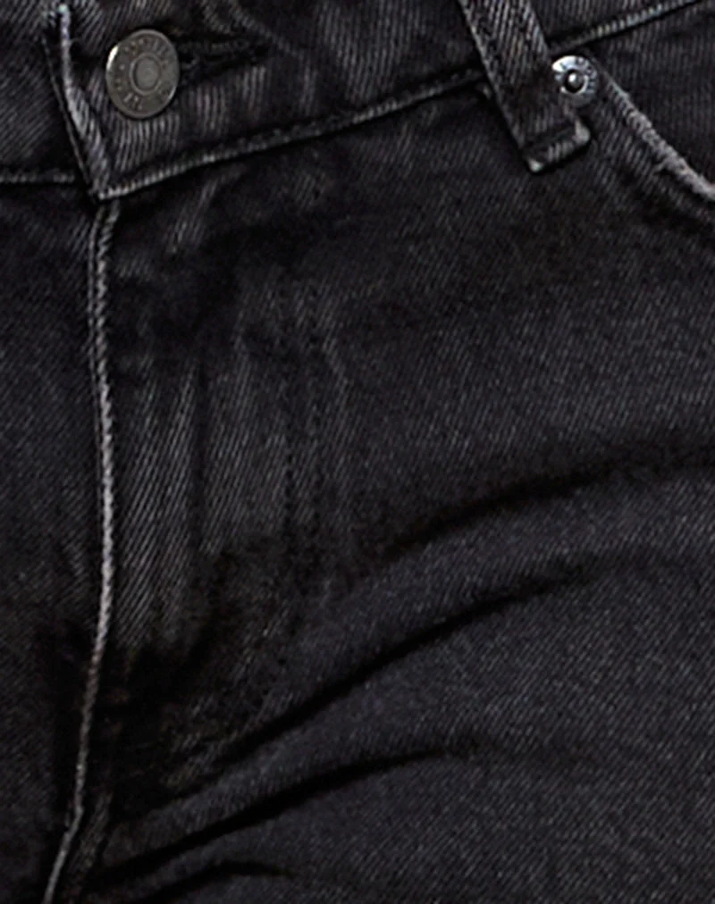 Starre Low Rise Flare Jeans aus gewaschenem Schwarz Grau