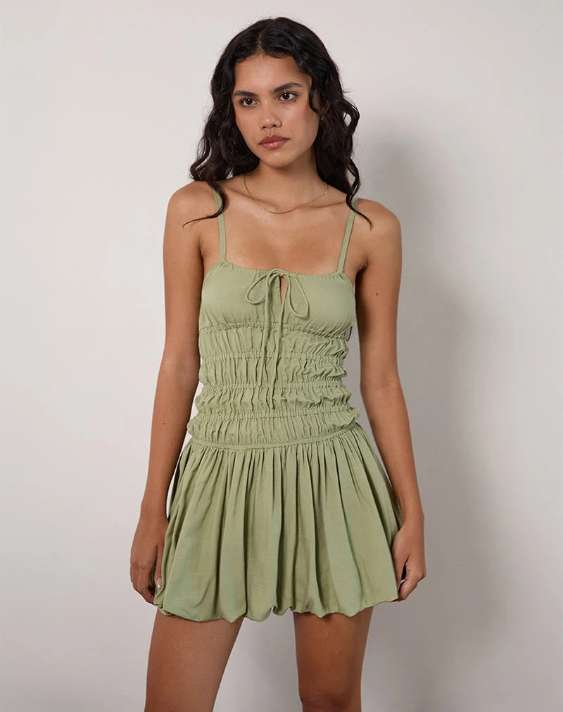 Rasmil Minikleid mit Bubble-Saum in Salbei Grün