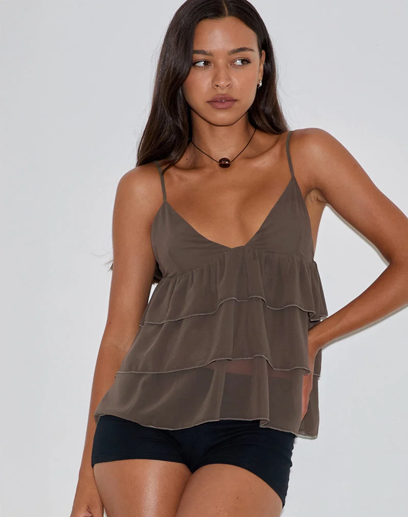 Selvina Rüschen-Cami-Top in Olive