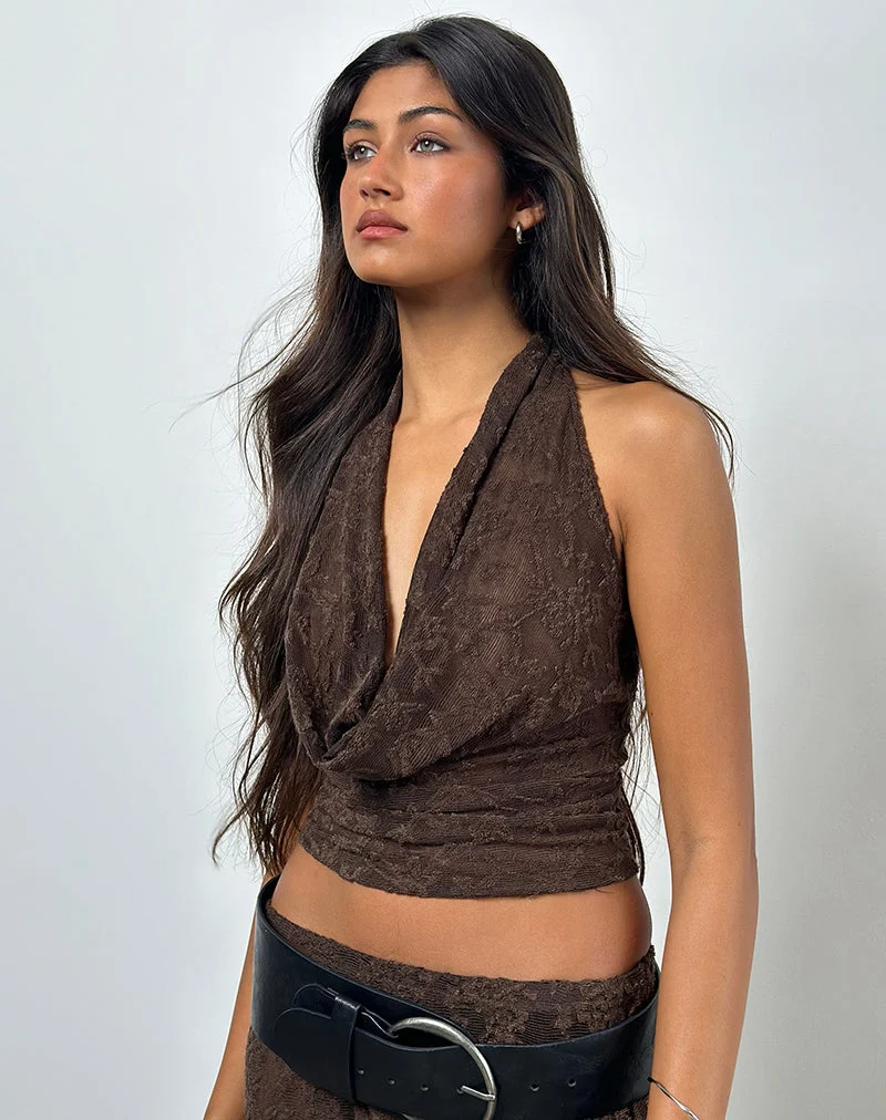 Kylo Neckholder-Top aus Jacquard-Strick Dunkelbraun