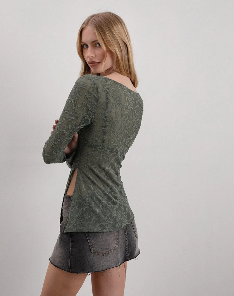 Yamari Top aus Jacquard-Strick Grün