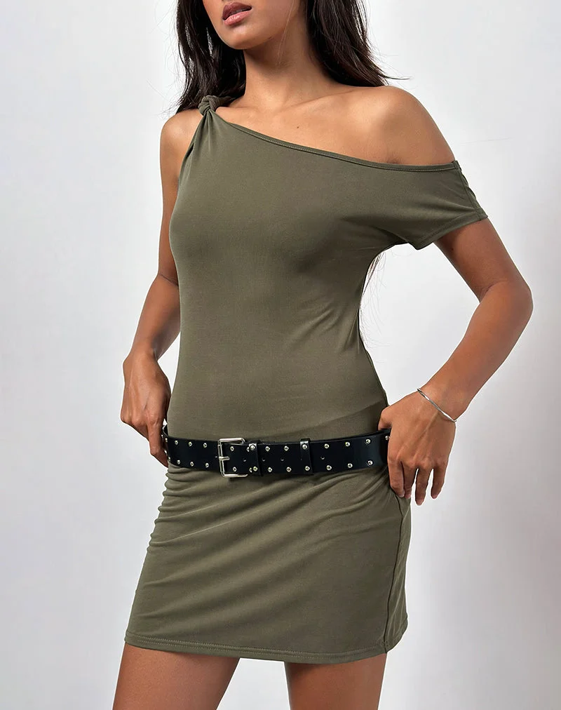 Vondra Knoten-Minikleid aus Cupro Khaki