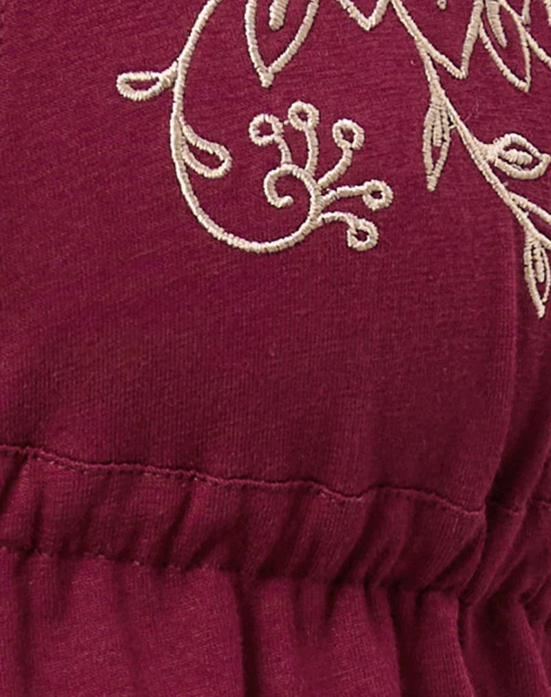Kayria Krawatten-Top in Burgund mit Blumenstickerei