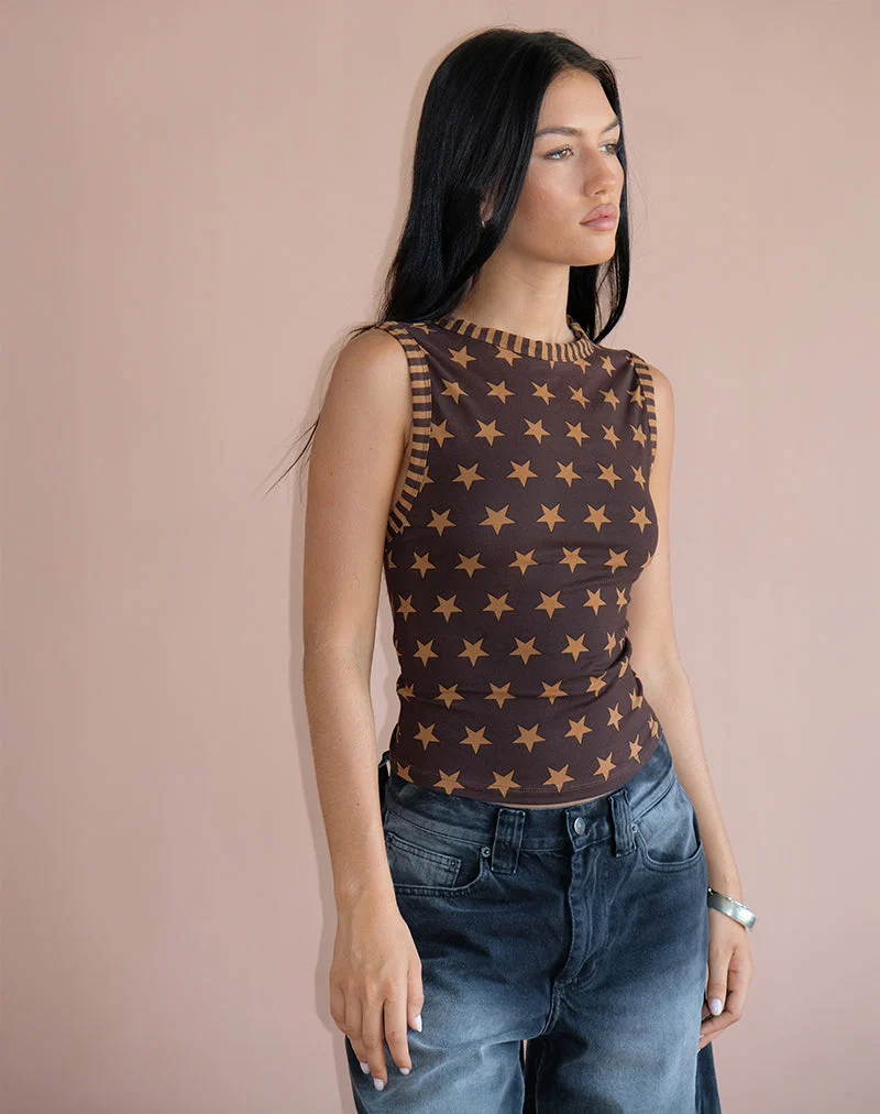 Haleen Top in Brown Star Stripe mit Bindung
