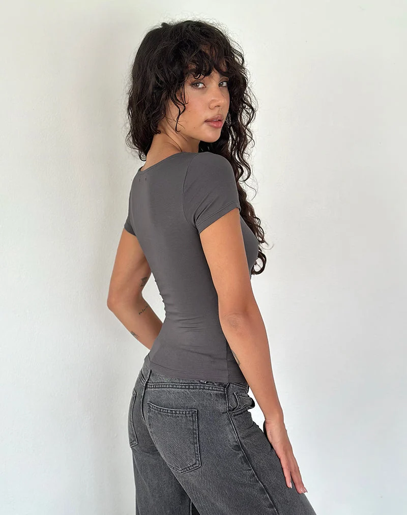 Machiko Plunge Wrap Top in Anthrazit