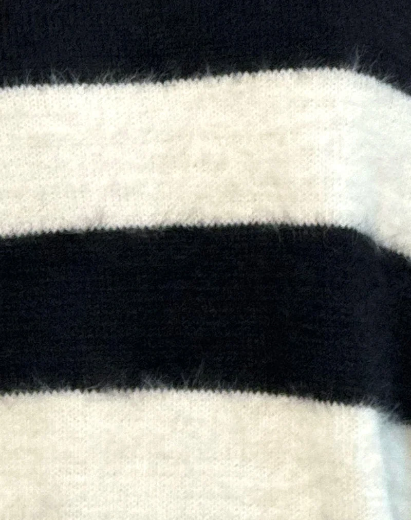 Daya Flauschiger Pullover in Elfenbein und Schwarz gestreift