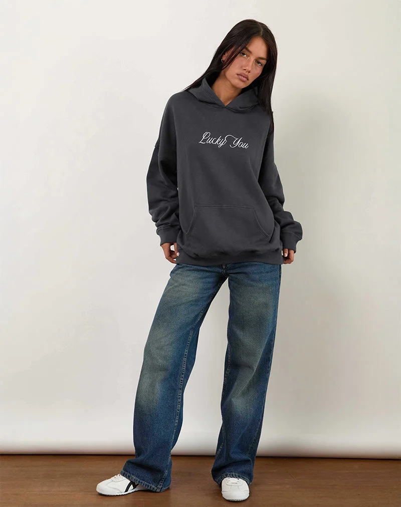 Kapuzenpulli in Übergröße aus Ocean Storm mit Lucky You Grafik