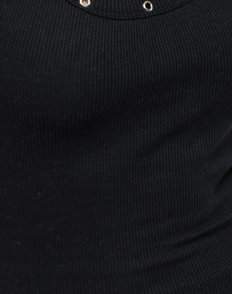 Dax Eyelet geripptes Westenoberteil in Schwarz