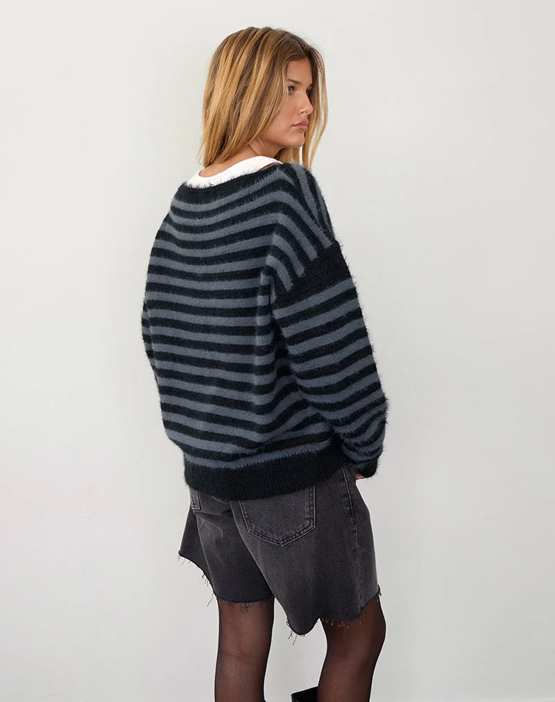 Zuleika Pullover in Holzkohle gestreift