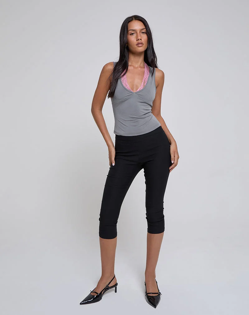 Helma Neckholder-Top in Grau mit rosa Spitze