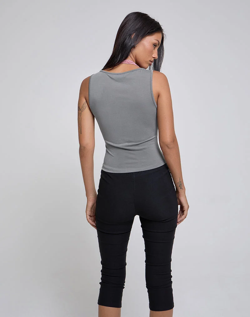 Helma Neckholder-Top in Grau mit rosa Spitze