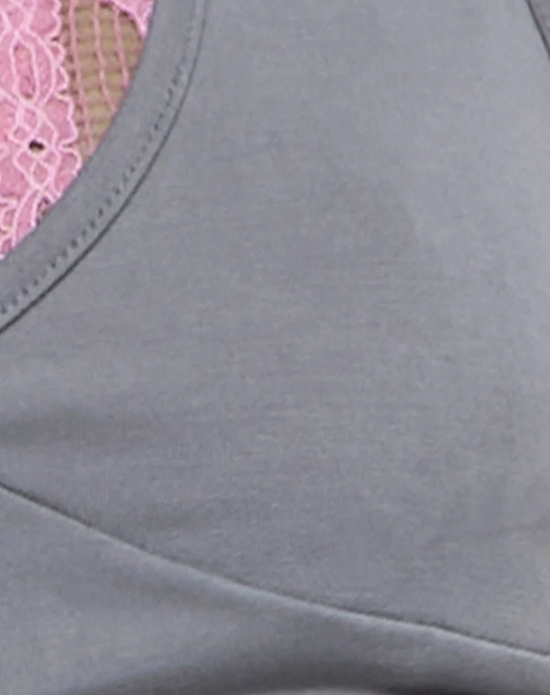Helma Neckholder-Top in Grau mit rosa Spitze