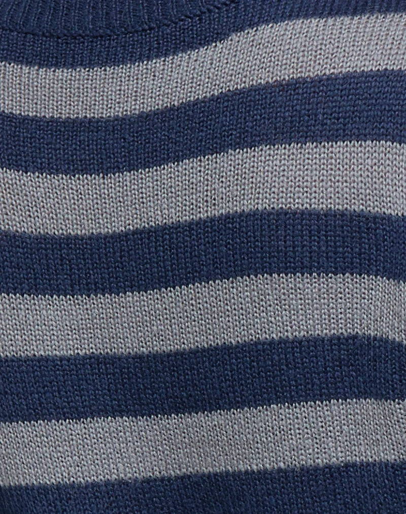 Dikara V-Ausschnitt-Pullover in Blau gestreift