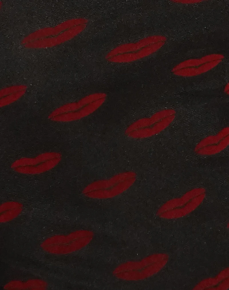 Nihal Rüschen-Bardot-Top in Lippenflocke Schwarz