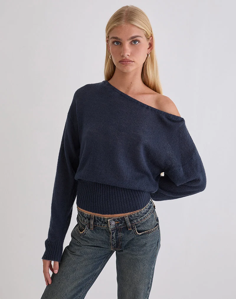 Suena Asymmetrischer Pullover in Marineblau