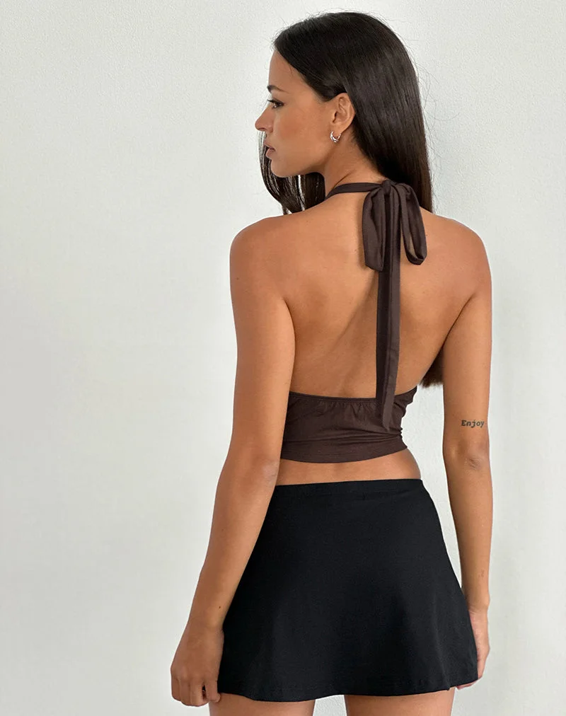 Shalas Neckholder-Top aus Jersey Bitter Chocolate