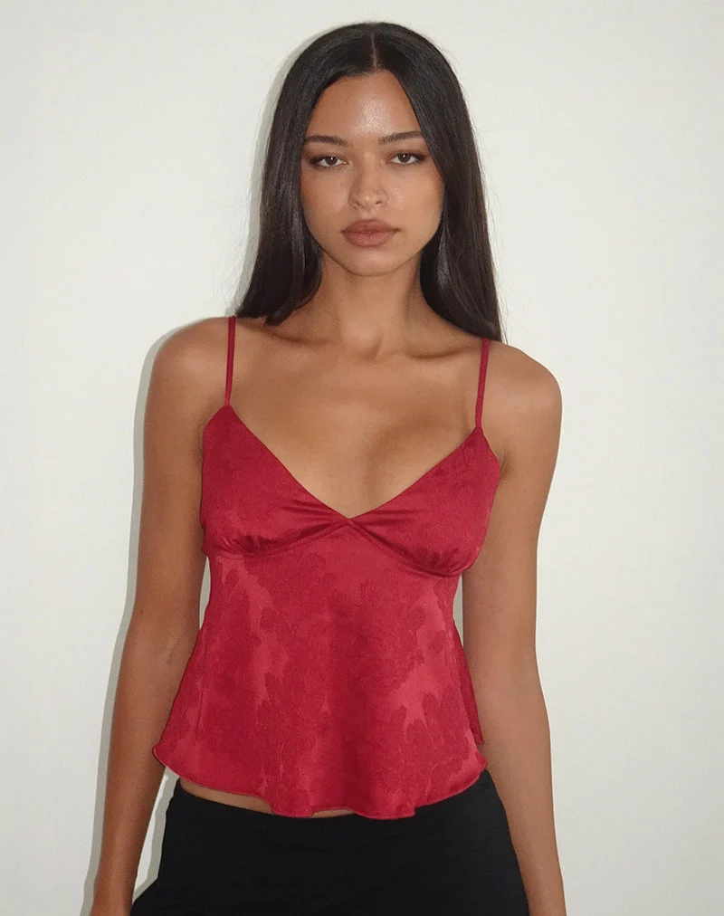 Marinda Top aus Satin-Jacquard in Burgund