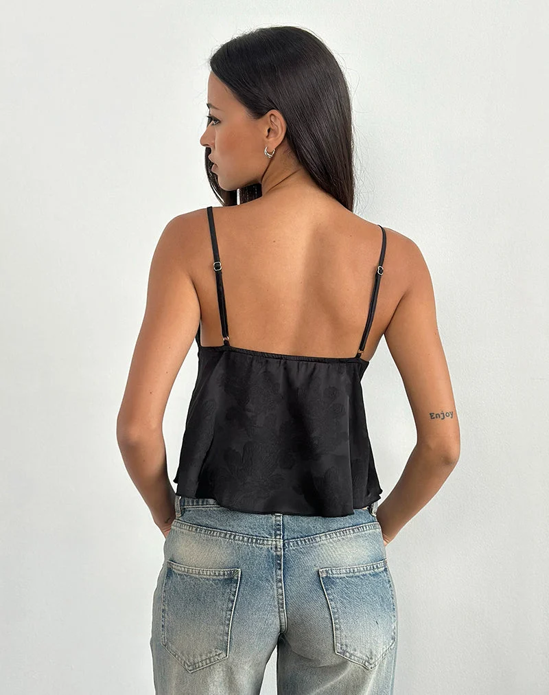 Marinda Top aus Satin Jacquard Schwarz