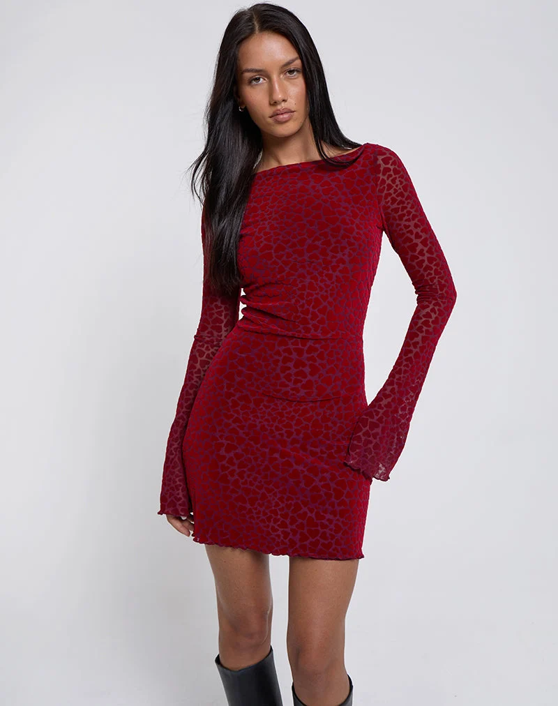 Sevila Langärmeliges Minikleid in Herzflock Maroon