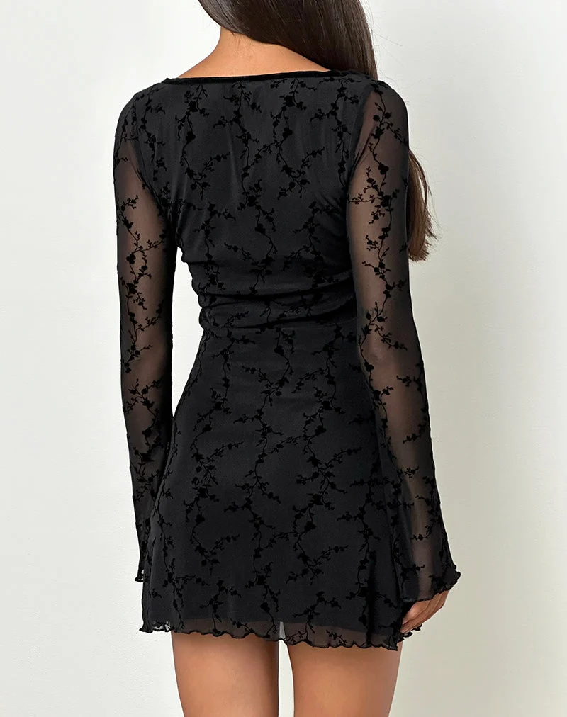 Luth Minikleid in Vine Flower Schwarz