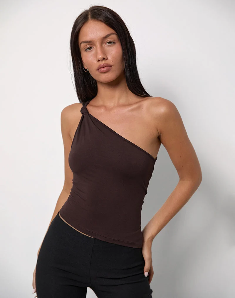 Idra Asymmetrisches Top aus Jersey Bitter Chocolate