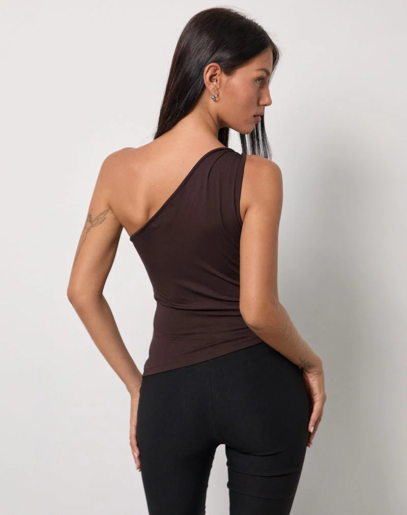 Idra Asymmetrisches Top aus Jersey Bitter Chocolate