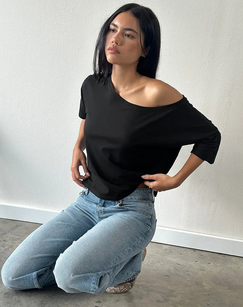 Daman Schulternahes Basic-Top in Schwarz