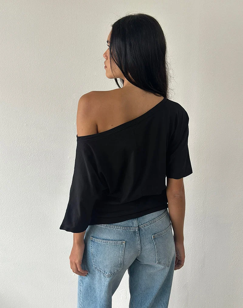Daman Schulternahes Basic-Top in Schwarz
