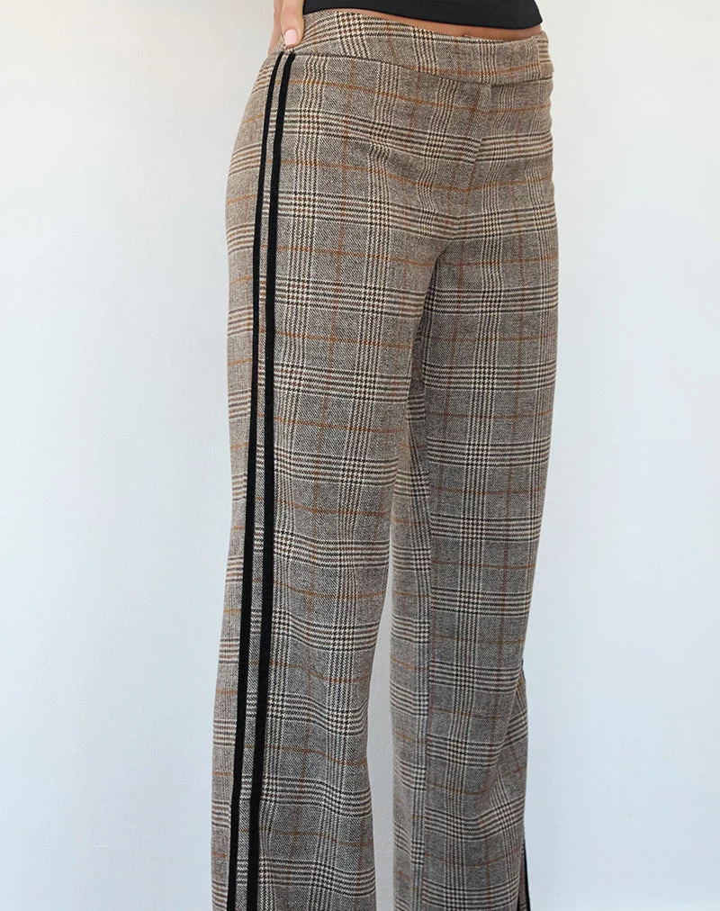 Fatina-Hose in braunem Karo mit Seitenstreifen