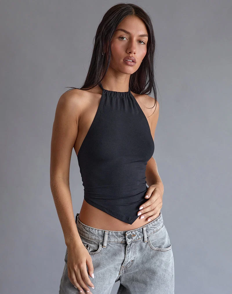 Shalas Neckholder-Top aus Rayon Jersey Schwarz