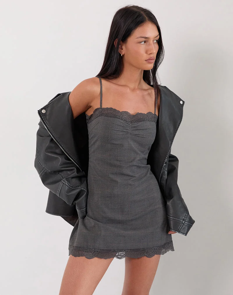 Larna Minikleid in Karo-Schneiderei Grau