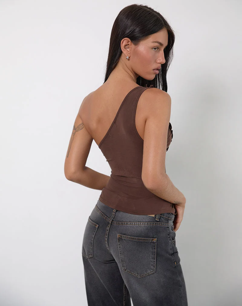 Marvela Gerafftes One-Shoulder-Top in Bitterschokoladenbraun