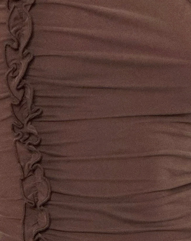 Marvela Gerafftes One-Shoulder-Top in Bitterschokoladenbraun