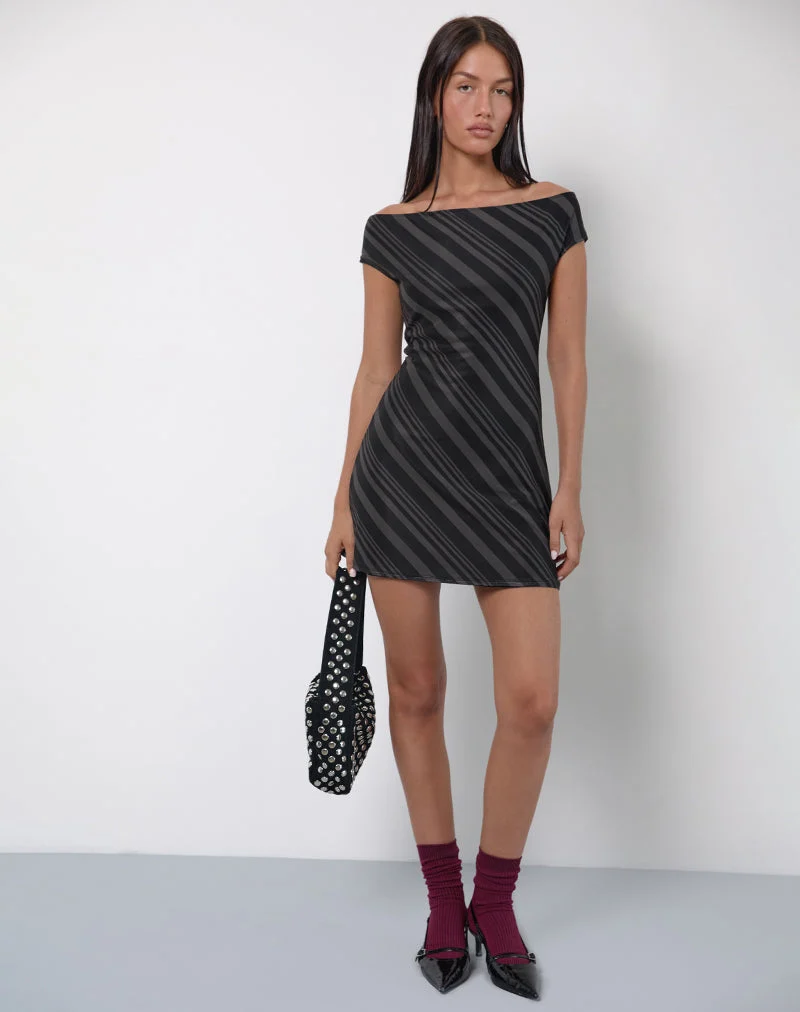Hari Minikleid aus unregelmäßigen Streifen Grau Schwarz