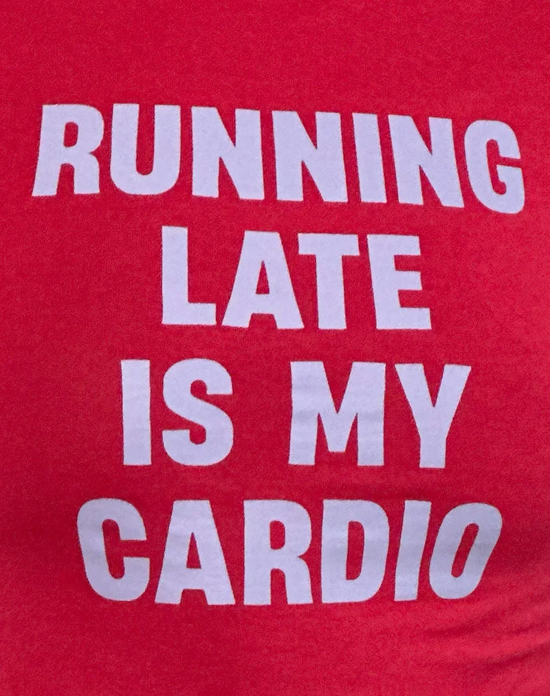 Amabon Langarm-Top in Adrenaline Rot mit Running Late-Slogan