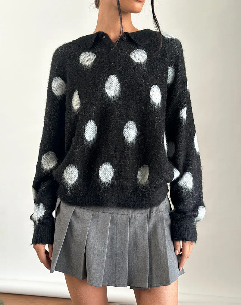 Tamika Übergroßer Pullover in Polka Schwarz